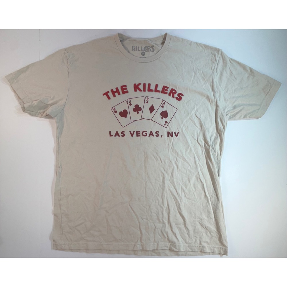 The Killers Band Tee Las Vegas NV Playing Cards Tan Graphic T-Shirt Mens XL